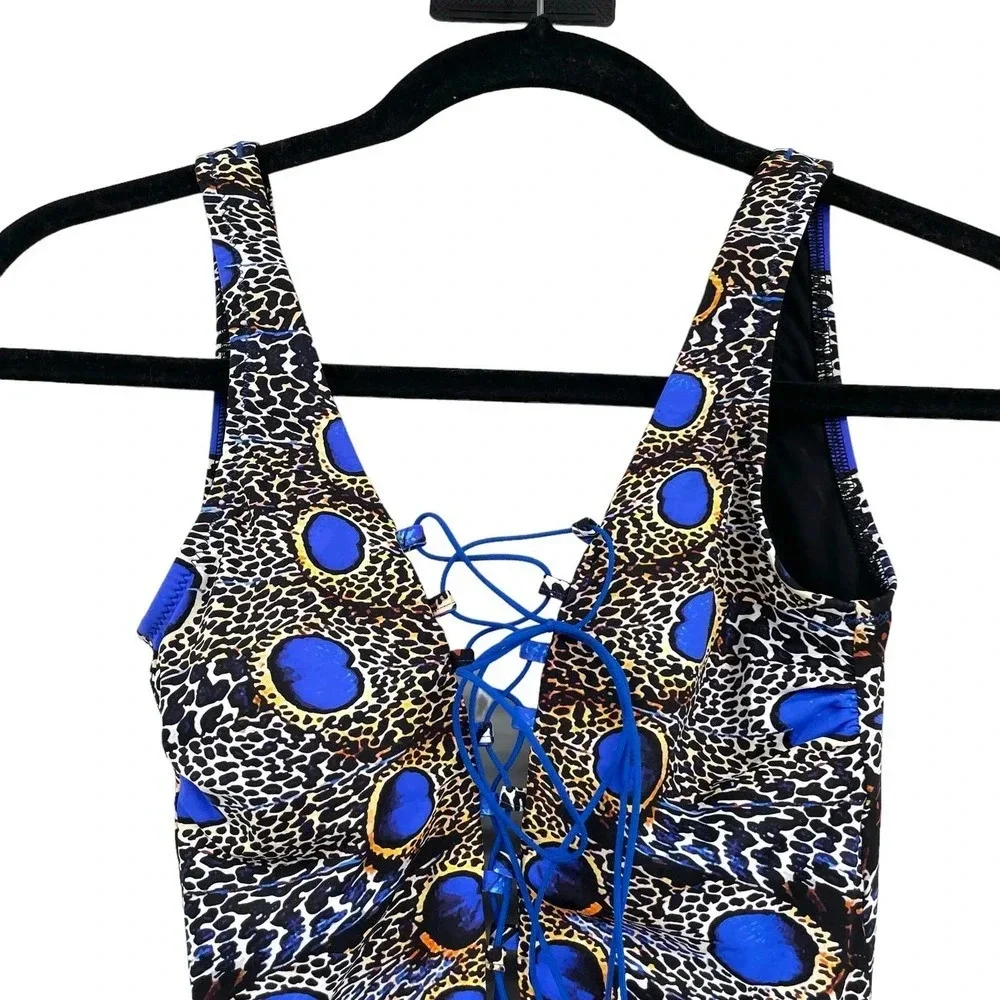 Noire Swimwear Feathers Lace-Up One-Piece‎ Swimsuit Size XS / US 0-2